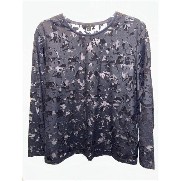COS Blouse Top Womens Sz M Black Burnout Sheer Pullover Contemporary Minimalist - Picture 1 of 8